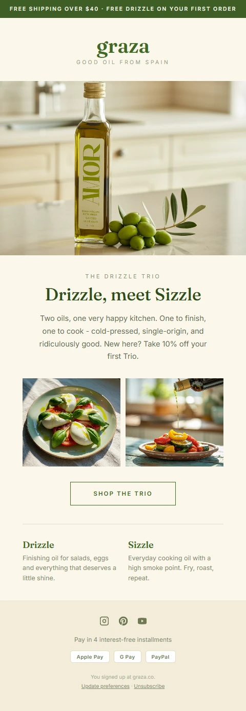 Example marketing email designed in the style of Graza